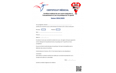 Certificat Médical Saison 2024-2025