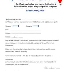 Certificat Médical Saison 2024-2025
